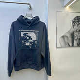 ERD Inspired American Retro Washed Black Hoodie Pullover