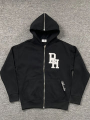 RHUDE Puff Letter Print Fleece Full Zip Hoodie