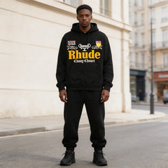 RHUDE Euro Streetwear Badge Letter Print Fleece Hoodie