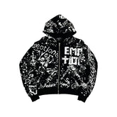 MIXED EMOTION Graphic Monogram Zip-Up Hoodie