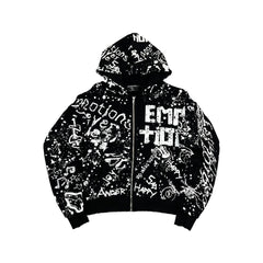 MIXED EMOTION Graphic Monogram Zip-Up Hoodie
