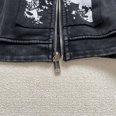 ERD Vintage Washed Black Patchwork Zip Up Hoodie