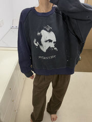 ERD Inspired Nietzsche Portrait Washed Black Terry Sweatshirt