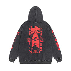 ERD Vintage Faded Black Chain Letter Pullover Hoodie