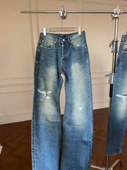 ERD Inspired Distressed Ripped Straight Leg Denim Jeans