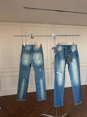 ERD Inspired Distressed Ripped Straight Leg Denim Jeans