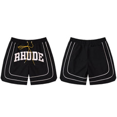 Rhude Printed retro drawstring color-block casual shorts