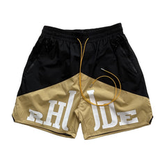 Rhude Contrasting color patchwork shorts