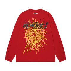 Sp5der Web Graphic Print Red Long Sleeve Casual T-Shirt