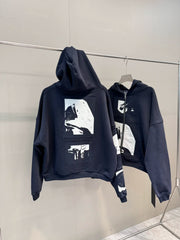 ERD melancholic Vintage Blue Black Patchwork Hoodie