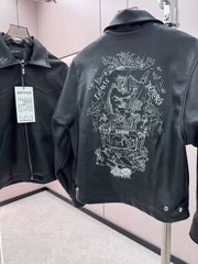ERD Inspired Heavy Embroidery PU Leather Biker Jacket