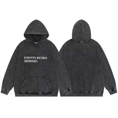 ERD melancholic Washed Black Oversized Slogan Hoodie