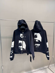 ERD melancholic Vintage Blue Black Patchwork Hoodie