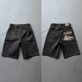 Derschutze Style Retro Statue Embroidered Straight Denim Jeans