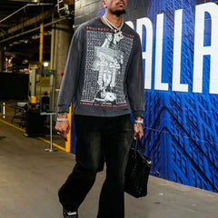ERD High Street Vintage Washed Distressed Letter Long Tee