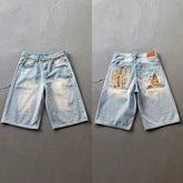 Derschutze Style Retro Statue Embroidered Straight Denim Jeans