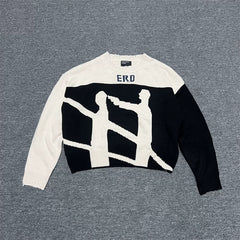 ERD Melancholy Distressed Oversized Silhouette Portrait Knit Sweater