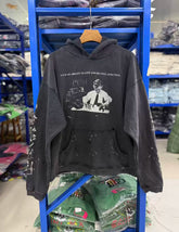 ERD Inspired Distressed Washed Black Fleece Hoodie Pullover