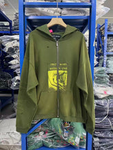 ERD Inspired Slogan Washed Green Zip Up Hoodie