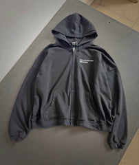 ERD Vintage Distressed Slogan Print Zip Up Hoodie