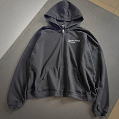 ERD Vintage Distressed Slogan Print Zip Up Hoodie