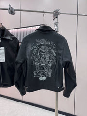 ERD Inspired Heavy Embroidery PU Leather Biker Jacket