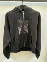 ERD Style Washed Black Patchwork Fleece Hoodie