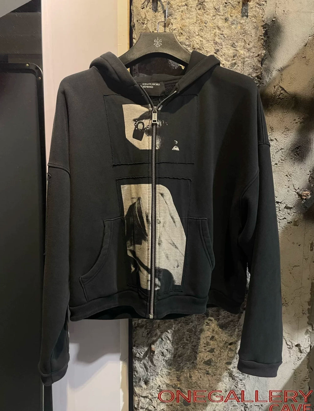 ERD Inspired Washed Black Fleece Kangaroo Zip Hoodie