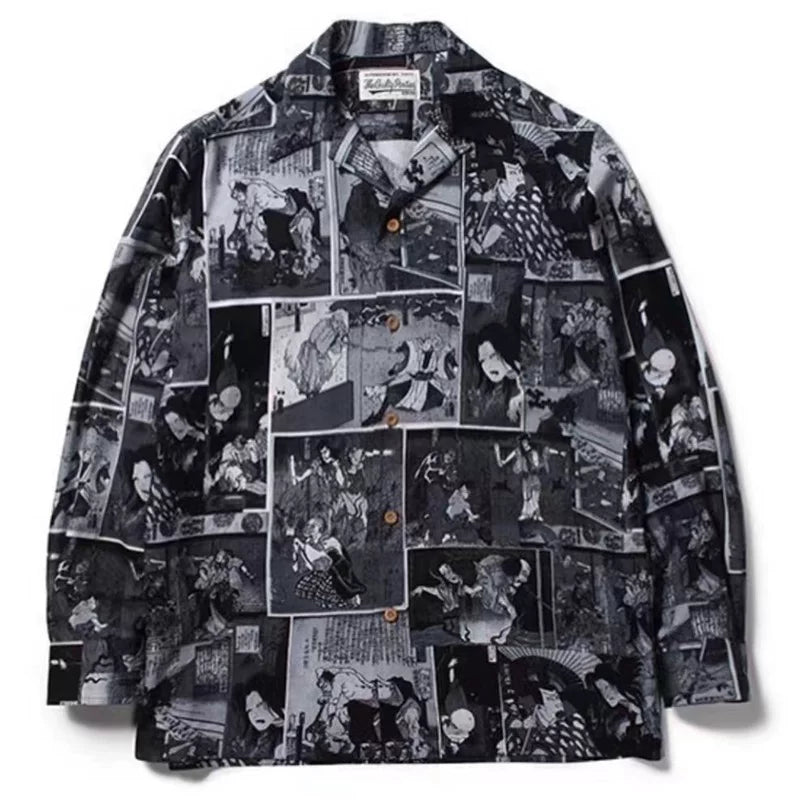 WACKO MARIA Check Open Collar Long Sleeve Shirt