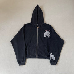 ERD Vintage Washed Oversized Graphic Zip Hoodie