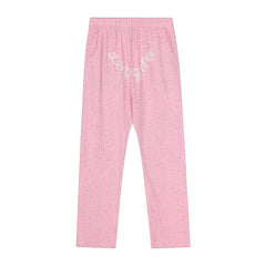 Sp5der Rhinestone Letter Graphic Pink Casual Sweatpants