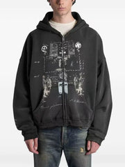 ERD Inspired Slogan Washed Black Zip Hoodie Coat