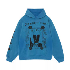 ERD Melancholy Vintage Distressed Washed Blue Pullover Hoodie
