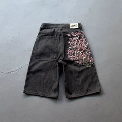 Derschutze Inspired Vintage Plum Blossom Embroidery Jean Shorts