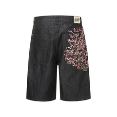 Derschutze Inspired Vintage Plum Blossom Embroidery Jean Shorts