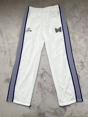 NEEDLES Butterfly Embroidered LOGO Striped Loose Track Pants