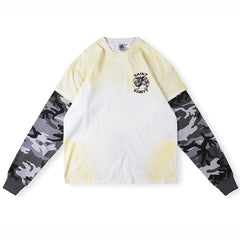 SAINT VANITY Layered-Style Graphic Long-Sleeve T-Shirt - Yellow Tie-Dye / Gray Camo