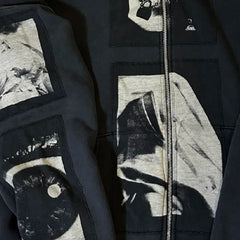 ERD Inspired Washed Black Fleece Kangaroo Zip Hoodie