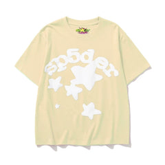 Sp5der Star & White Letter Graphic Light Yellow Short Sleeve T-Shirt