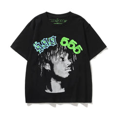 Sp5der "999 555" Portrait Graphic Black Short Sleeve T-Shirt