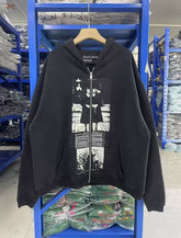 ERD Inspired Artistic Graphic Fleece Zip Up Hoodie
