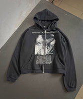 ERD Inspired Boxy Crop Portrait Patchwork Zip Hoodie
