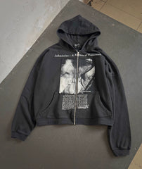 ERD Inspired Boxy Crop Portrait Patchwork Zip Hoodie