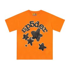 Sp5der Star & Black Letter Graphic Orange Short Sleeve T-Shirt