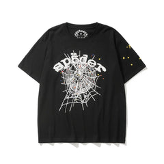 Sp5der White Web & Multicolor Star Graphic Black Short Sleeve T-Shirt