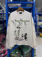 ERD Vintage Cartoon Print Cement White Loose Long Tee