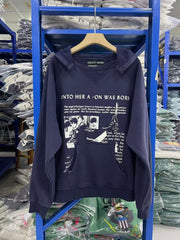 ERD Inspired Slogan Washed Navy Fleece Hoodie Pullover