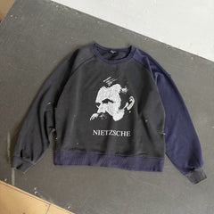 ERD Inspired Nietzsche Portrait Washed Black Terry Sweatshirt