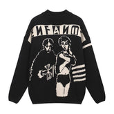 ERD Inspired Slogan Graphic Mock Neck Knit Sweater