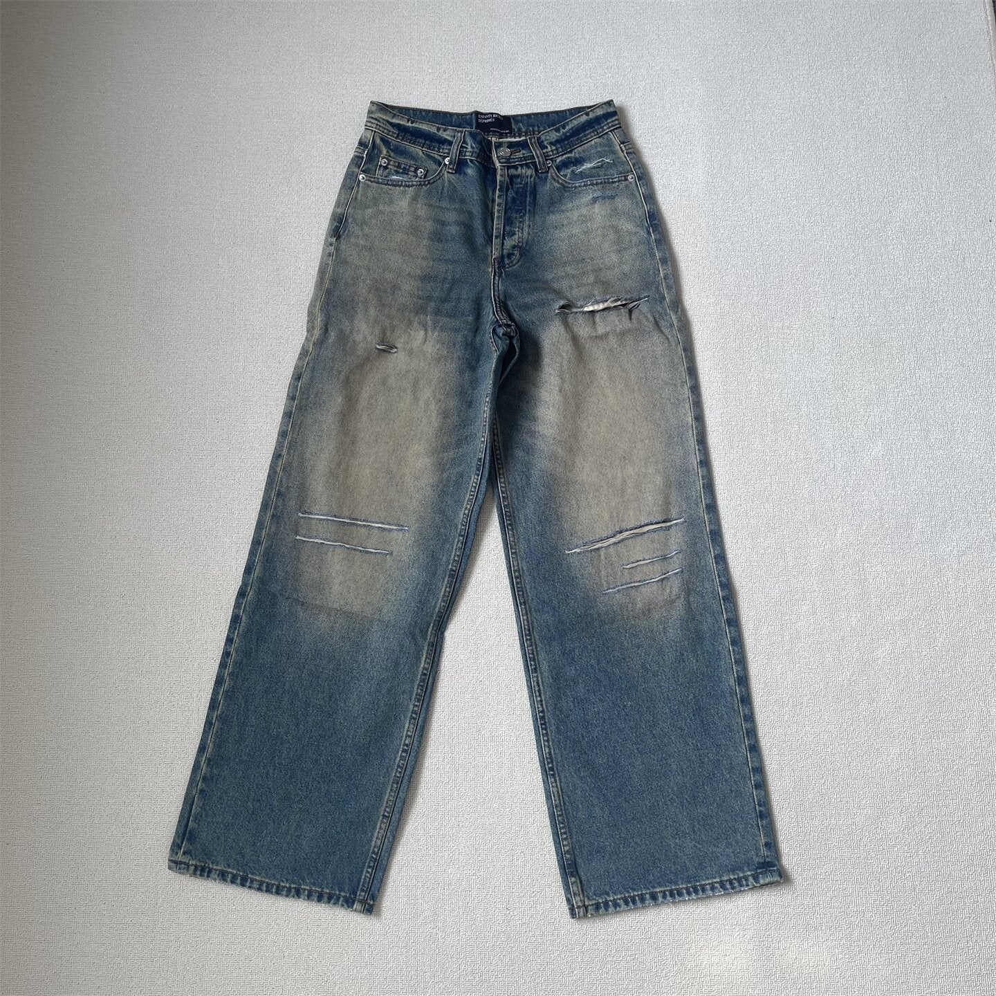 ERD Vintage Mud Wash Distressed Straight Denim Jeans